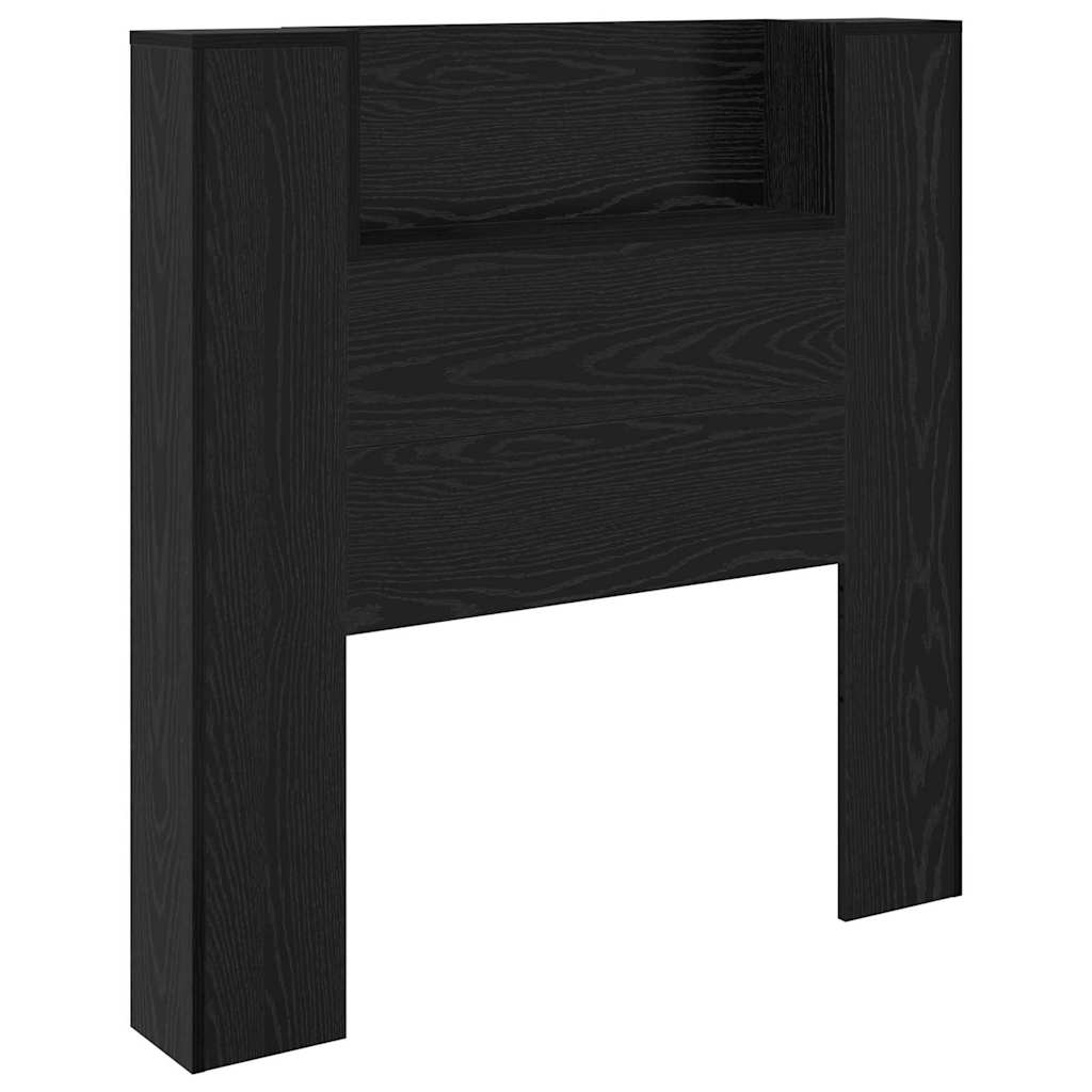 Storage Headboard with LED Black Oak Engineered Wood
