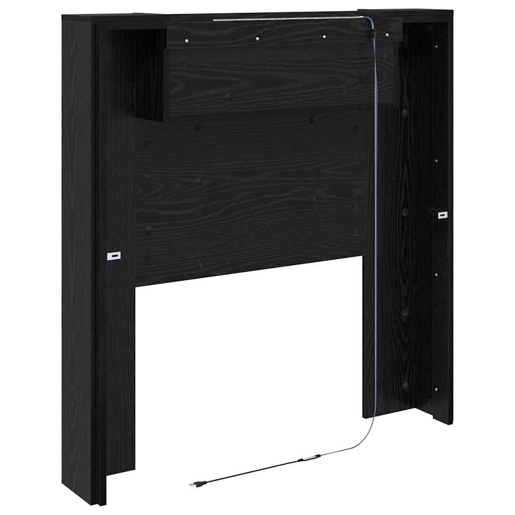 Storage Headboard with LED Black Oak Engineered Wood
