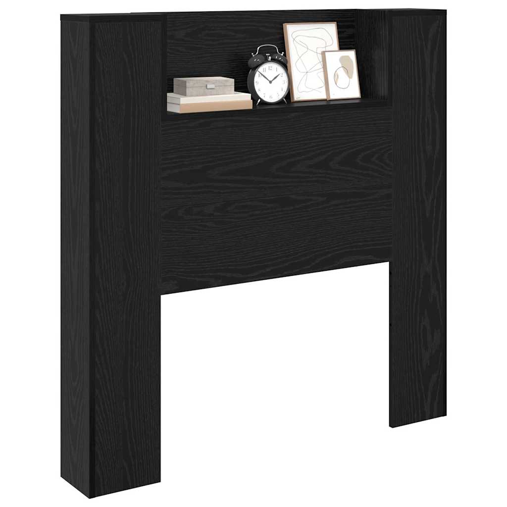 Storage Headboard with LED Black Oak Engineered Wood