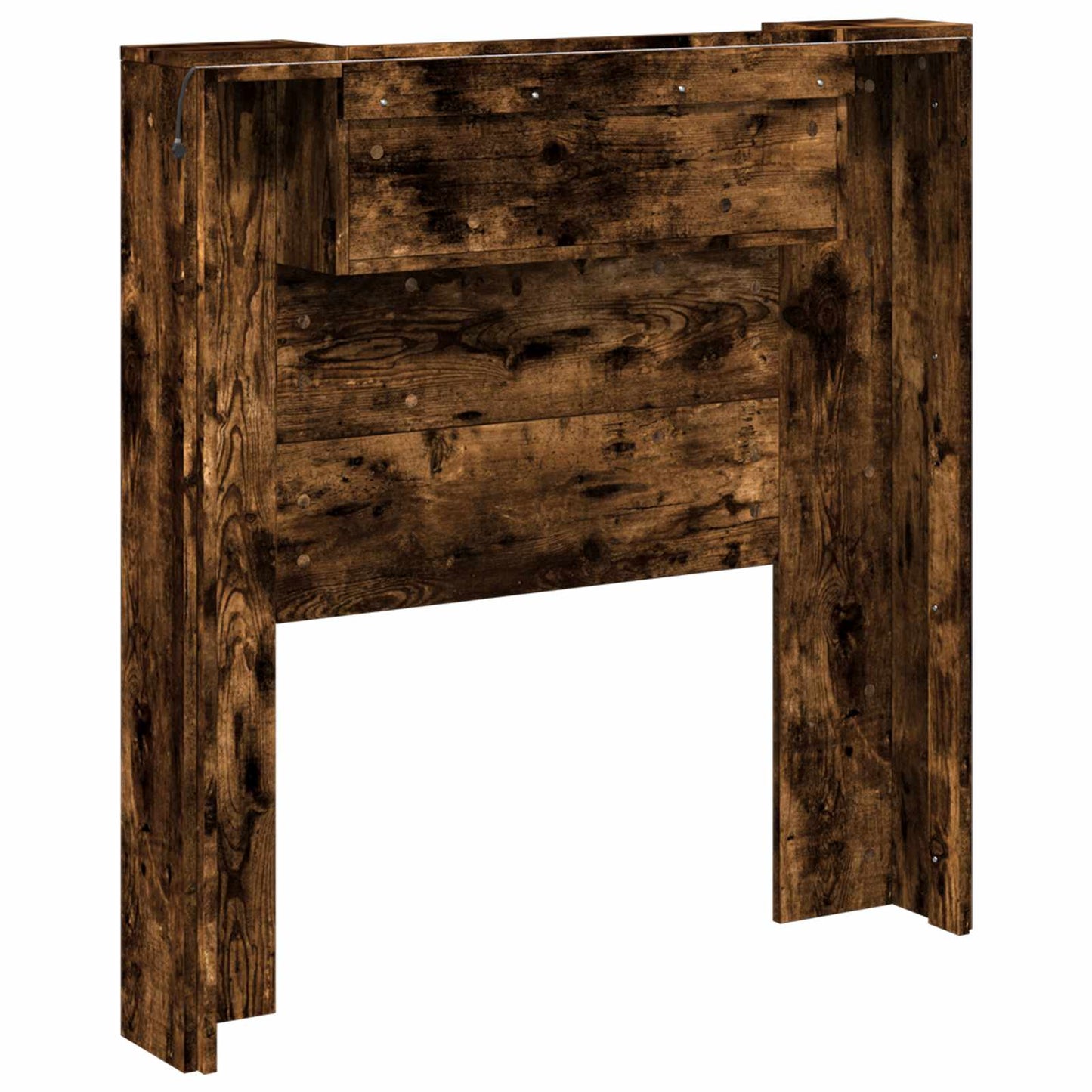 Storage Headboard with LED Smoked Oak Engineered Wood