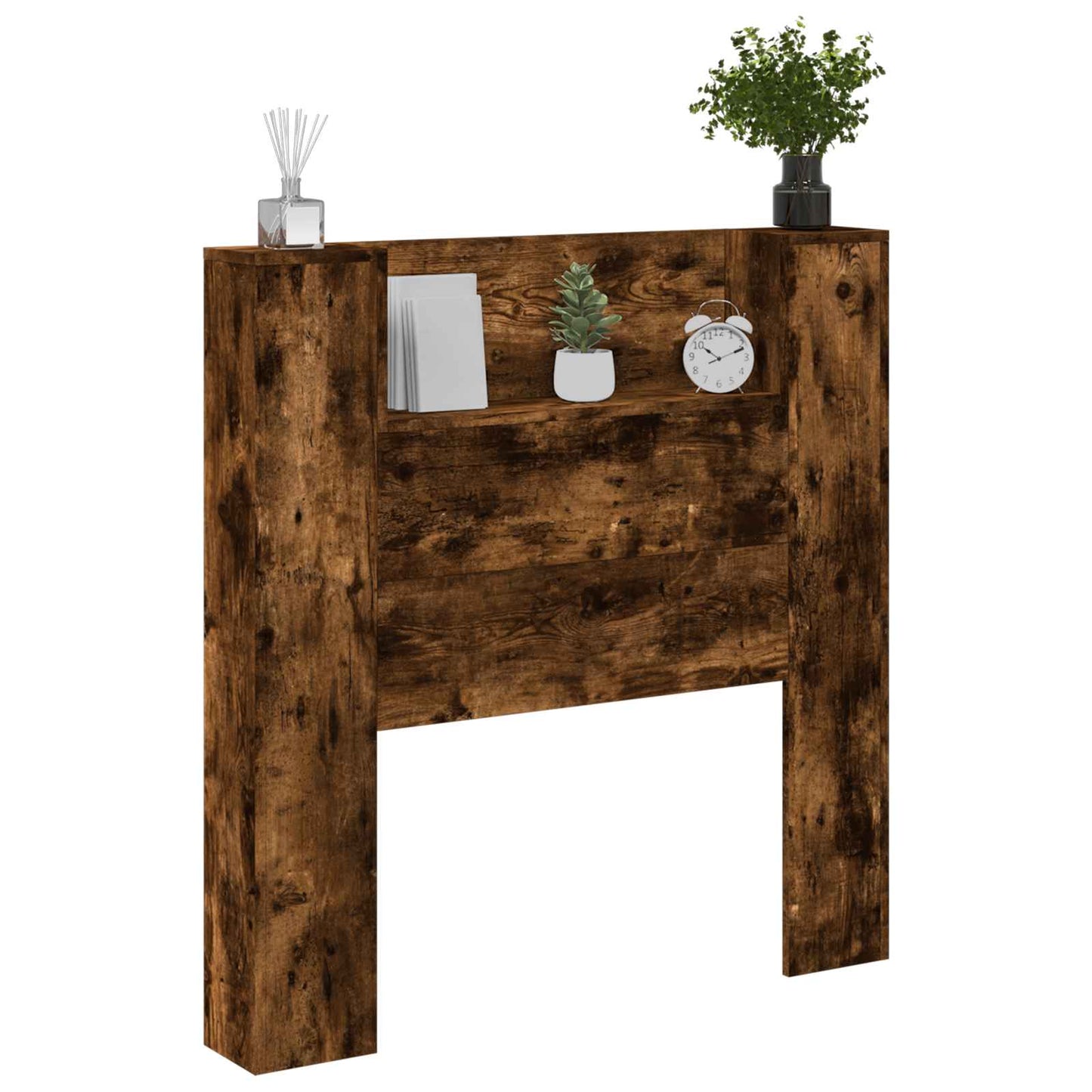 Storage Headboard with LED Smoked Oak Engineered Wood