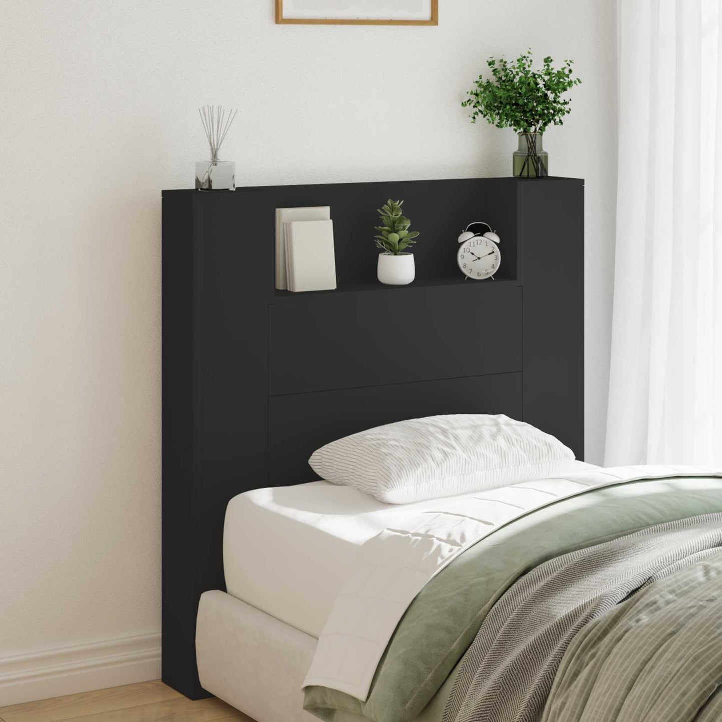 Headboard Black Engineered Wood
