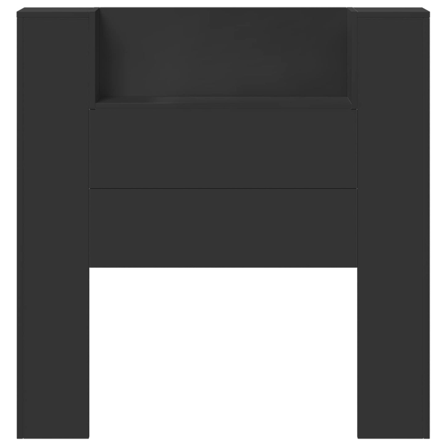 Storage Headboard with LED Black Engineered Wood