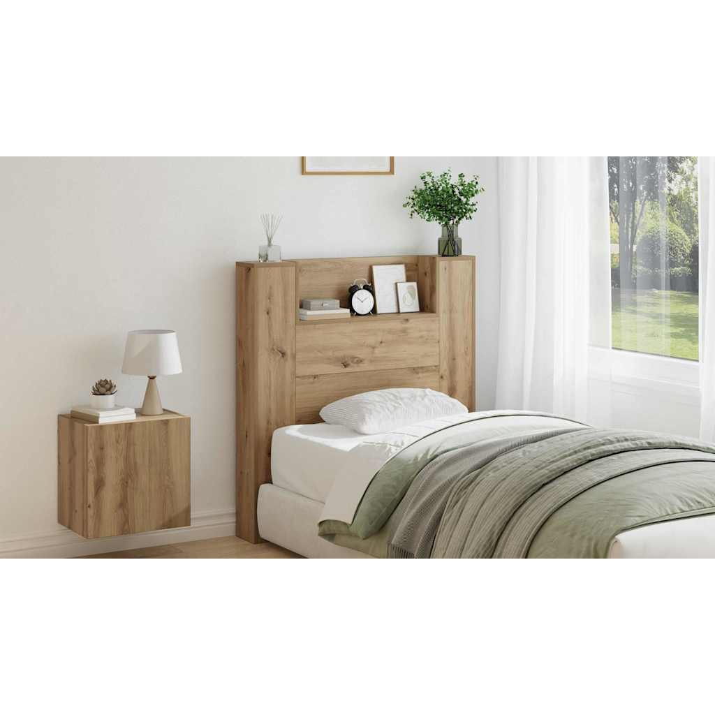Storage Headboard with LED Artisan Oak Engineered Wood