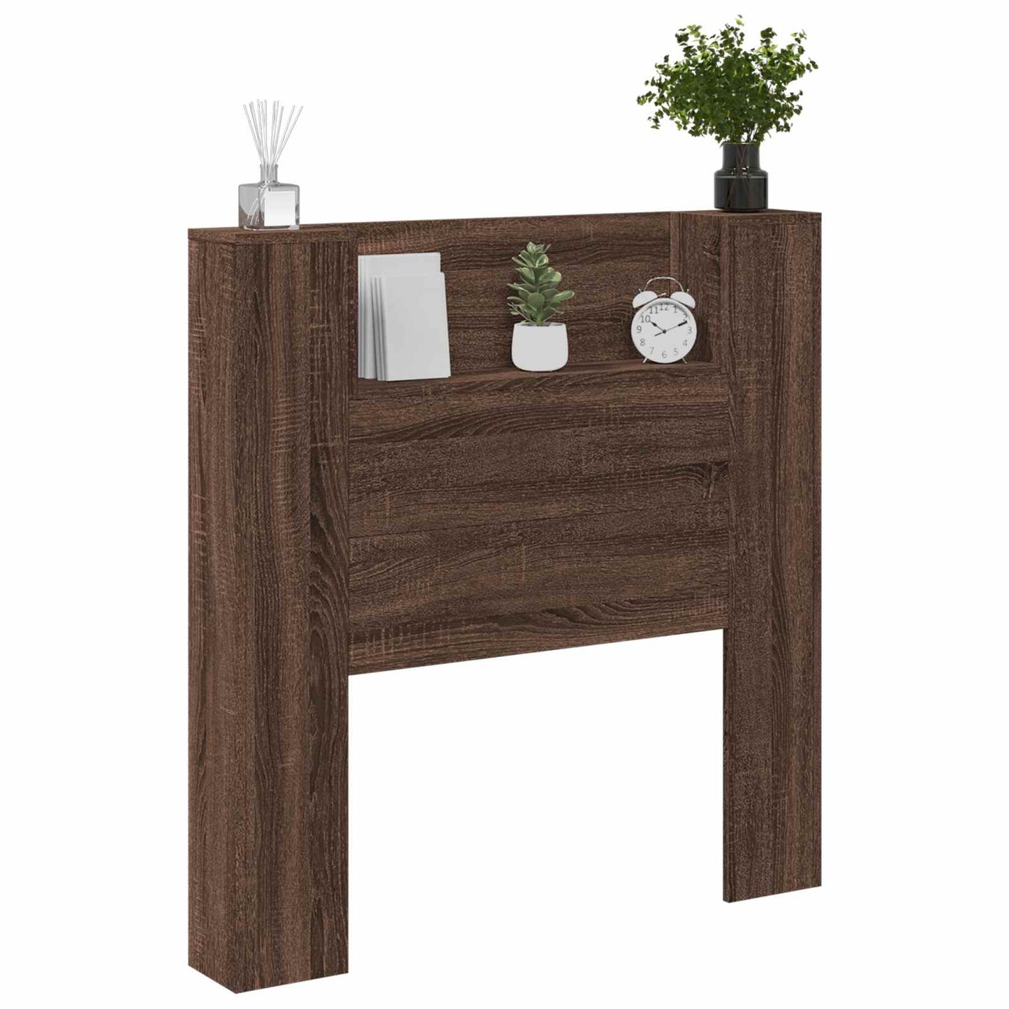 Storage Headboard with LED Brown Oak Engineered Wood
