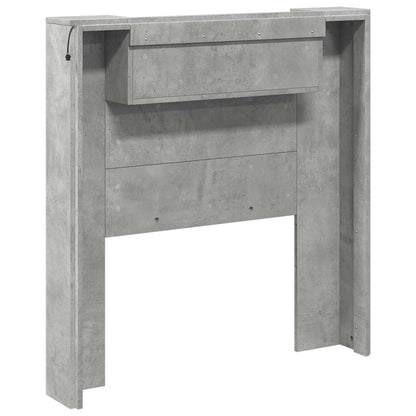 Storage Headboard with LED Concrete Grey Engineered Wood