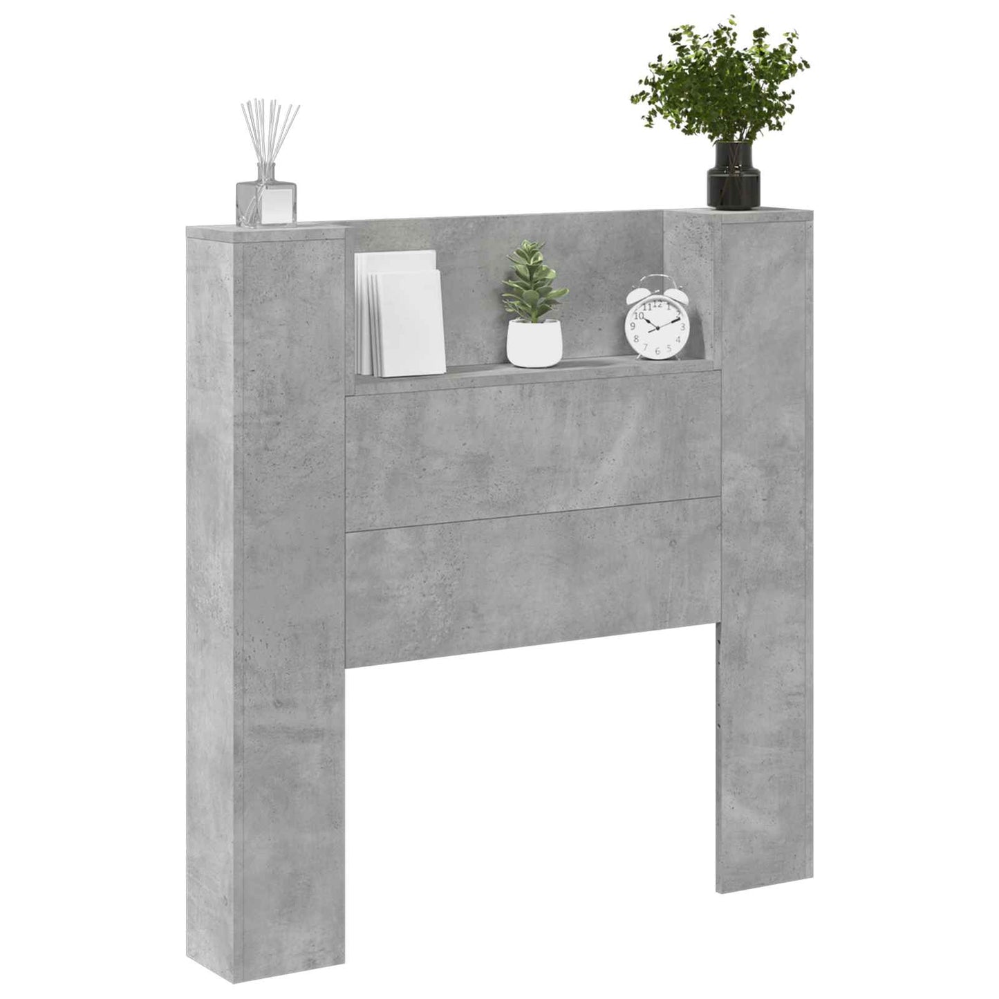 Storage Headboard with LED Concrete Grey Engineered Wood