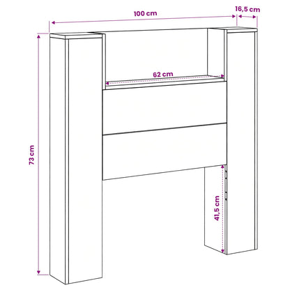 Storage Headboard with LED Concrete Grey Engineered Wood