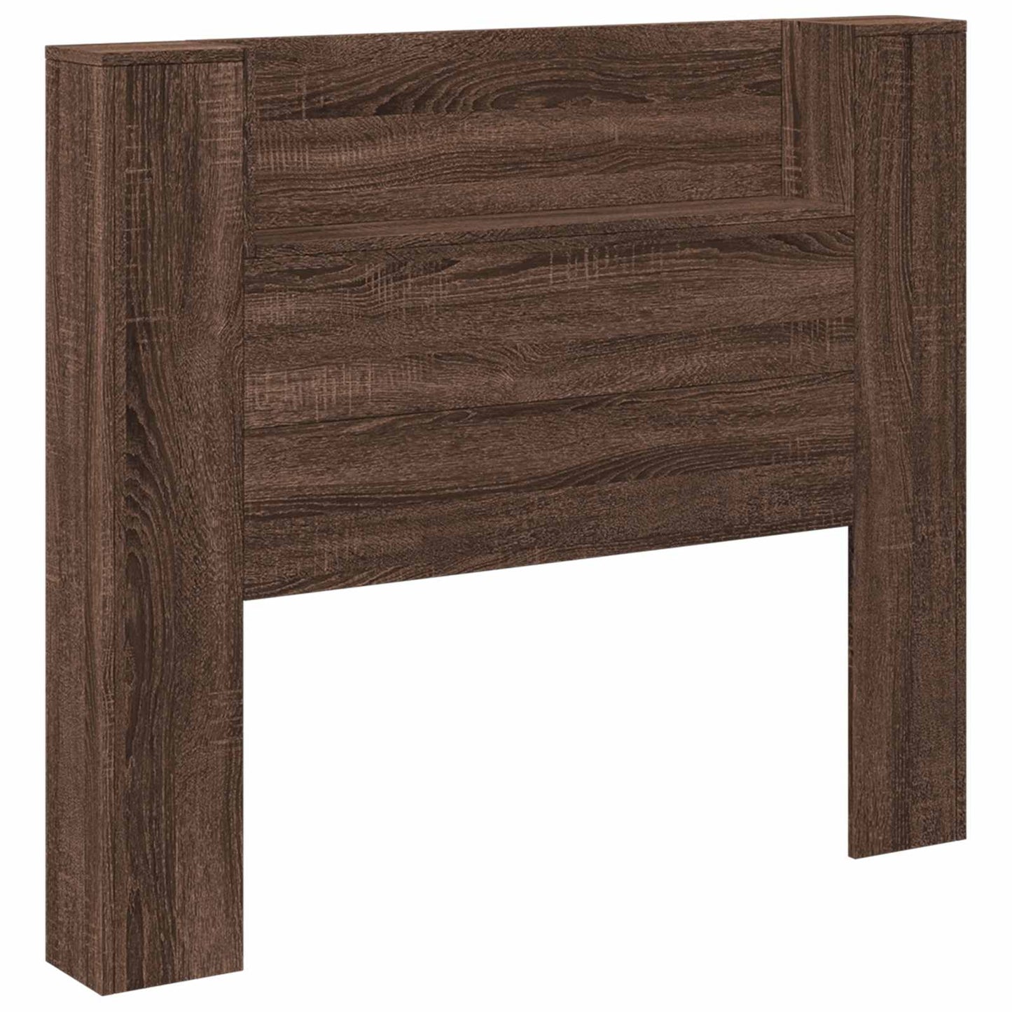 Storage Headboard with LED Brown Oak Engineered Wood