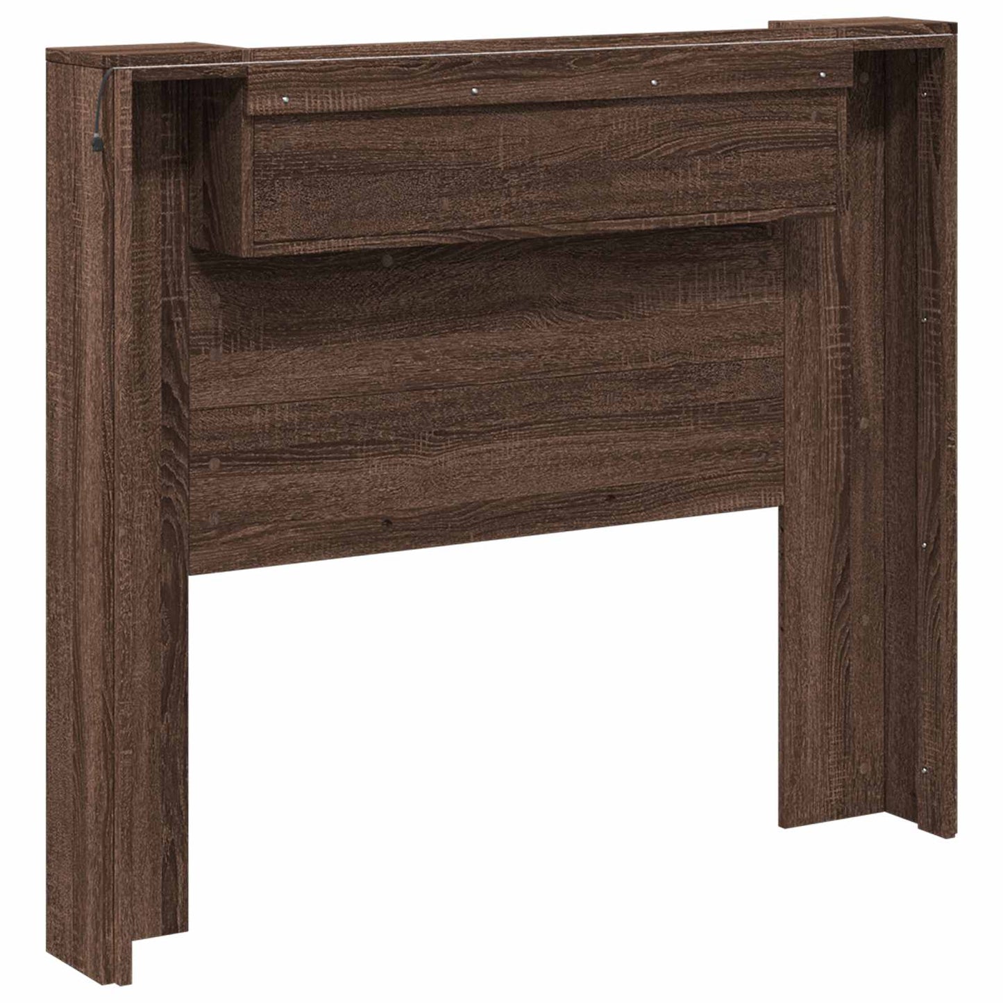 Storage Headboard with LED Brown Oak Engineered Wood