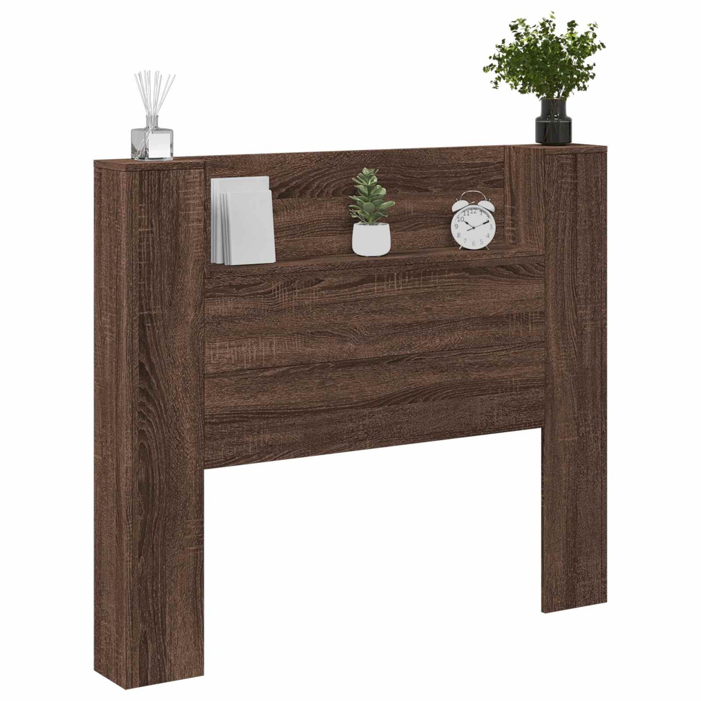 Storage Headboard with LED Brown Oak Engineered Wood