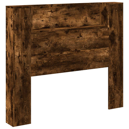 Storage Headboard with LED Smoked Oak Engineered Wood