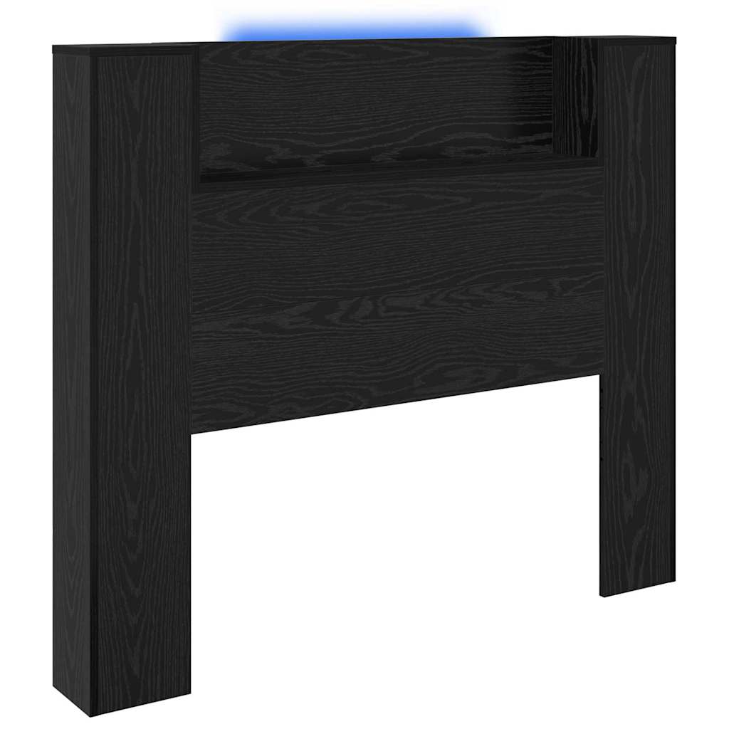Storage Headboard with LED Black Oak Engineered Wood