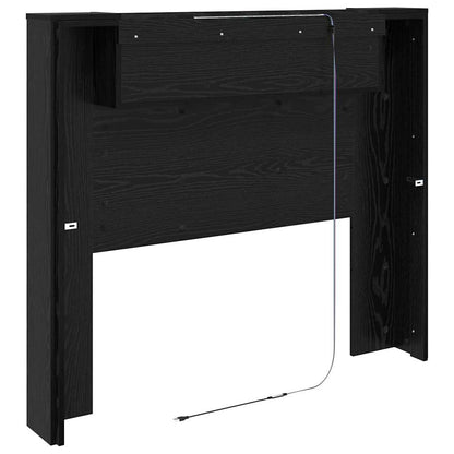 Storage Headboard with LED Black Oak Engineered Wood