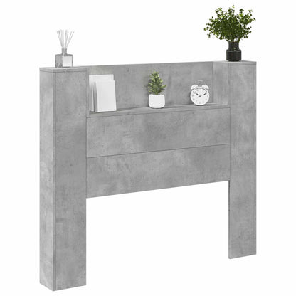 Storage Headboard with LED Concrete Grey Engineered Wood