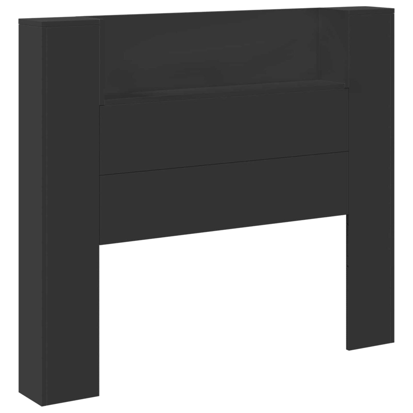 Storage Headboard with LED Black Engineered Wood