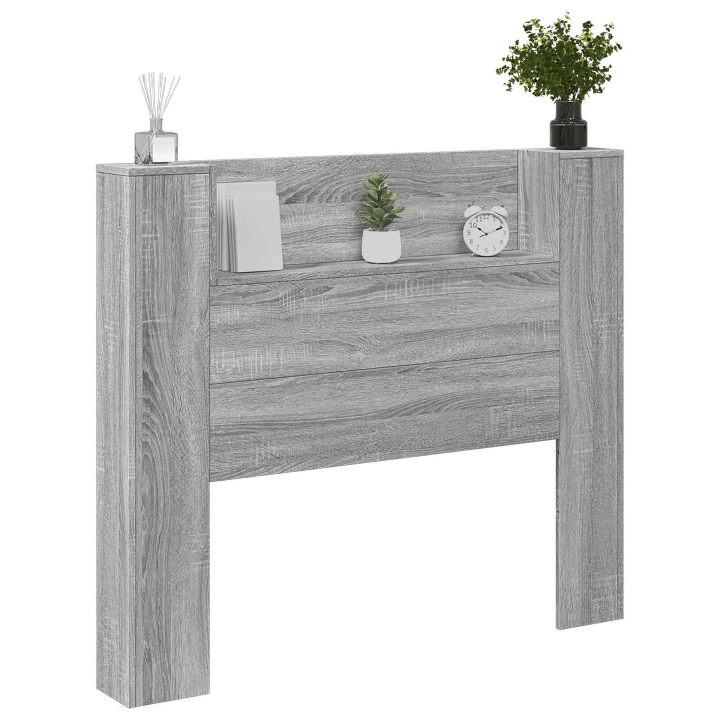 Storage Headboard with LED Grey Sonoma Engineered Wood