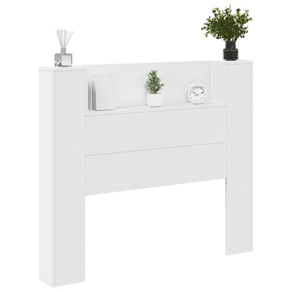 Storage Headboard with LED White Engineered Wood