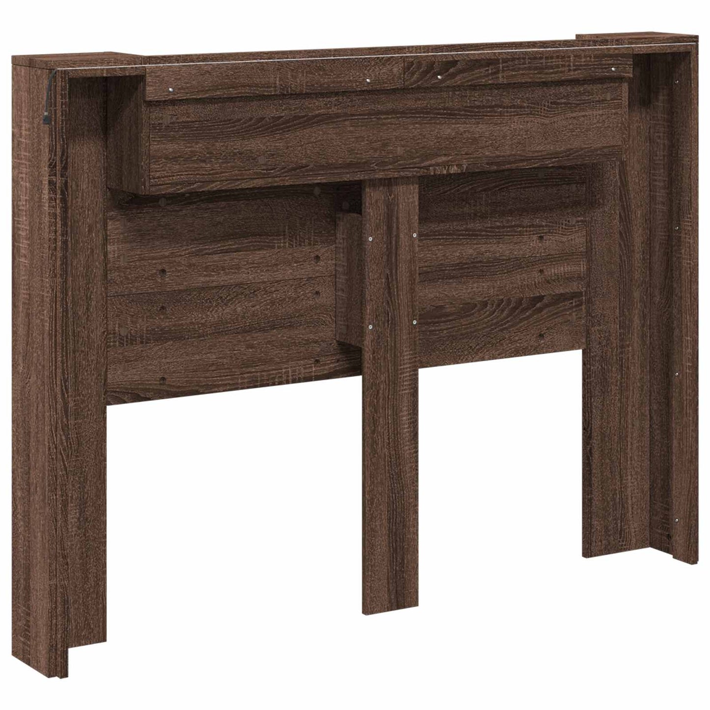 Storage Headboard with LED Brown Oak Engineered Wood