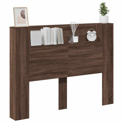 Storage Headboard with LED Brown Oak Engineered Wood