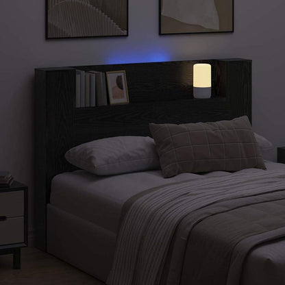 Storage Headboard with LED Black Oak Engineered Wood