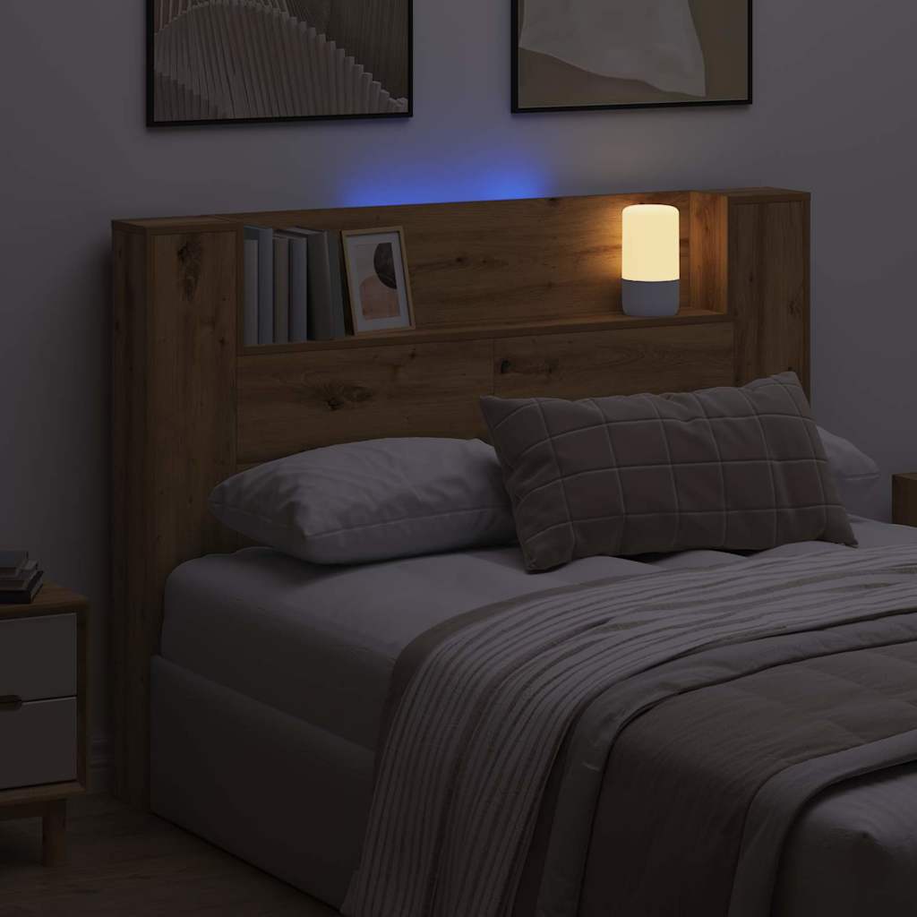 Storage Headboard with LED Artisan Oak Engineered Wood