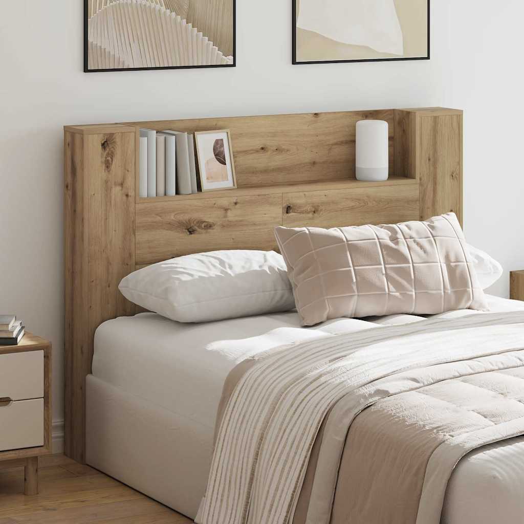Storage Headboard with LED Artisan Oak Engineered Wood