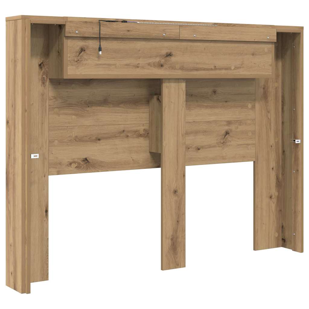 Storage Headboard with LED Artisan Oak Engineered Wood