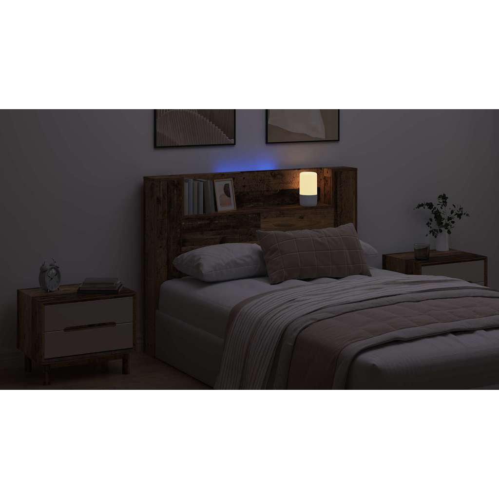 Storage Headboard with LED Old Wood Engineered Wood