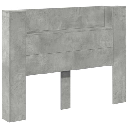 Storage Headboard with LED Concrete Grey Engineered Wood