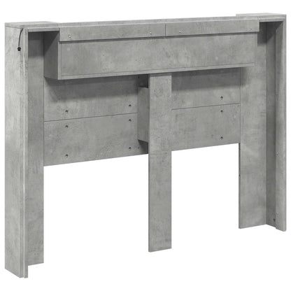 Storage Headboard with LED Concrete Grey Engineered Wood