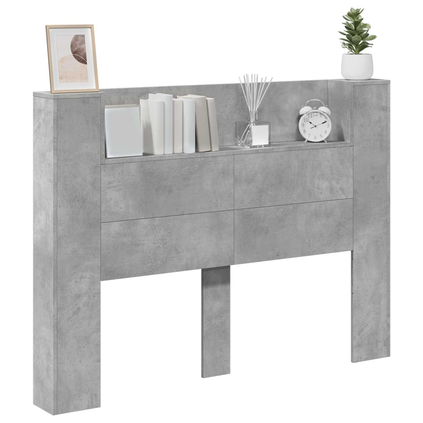Storage Headboard with LED Concrete Grey Engineered Wood