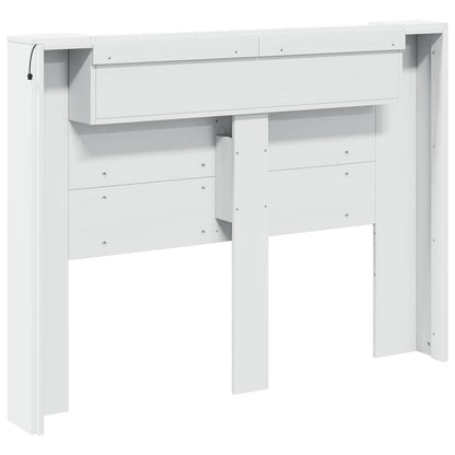 Storage Headboard with LED White Engineered Wood
