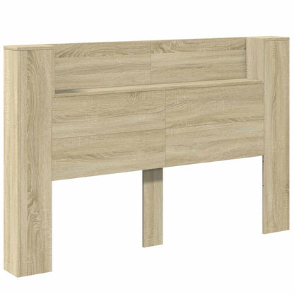 Storage Headboard with LED Sonoma Oak Engineered Wood