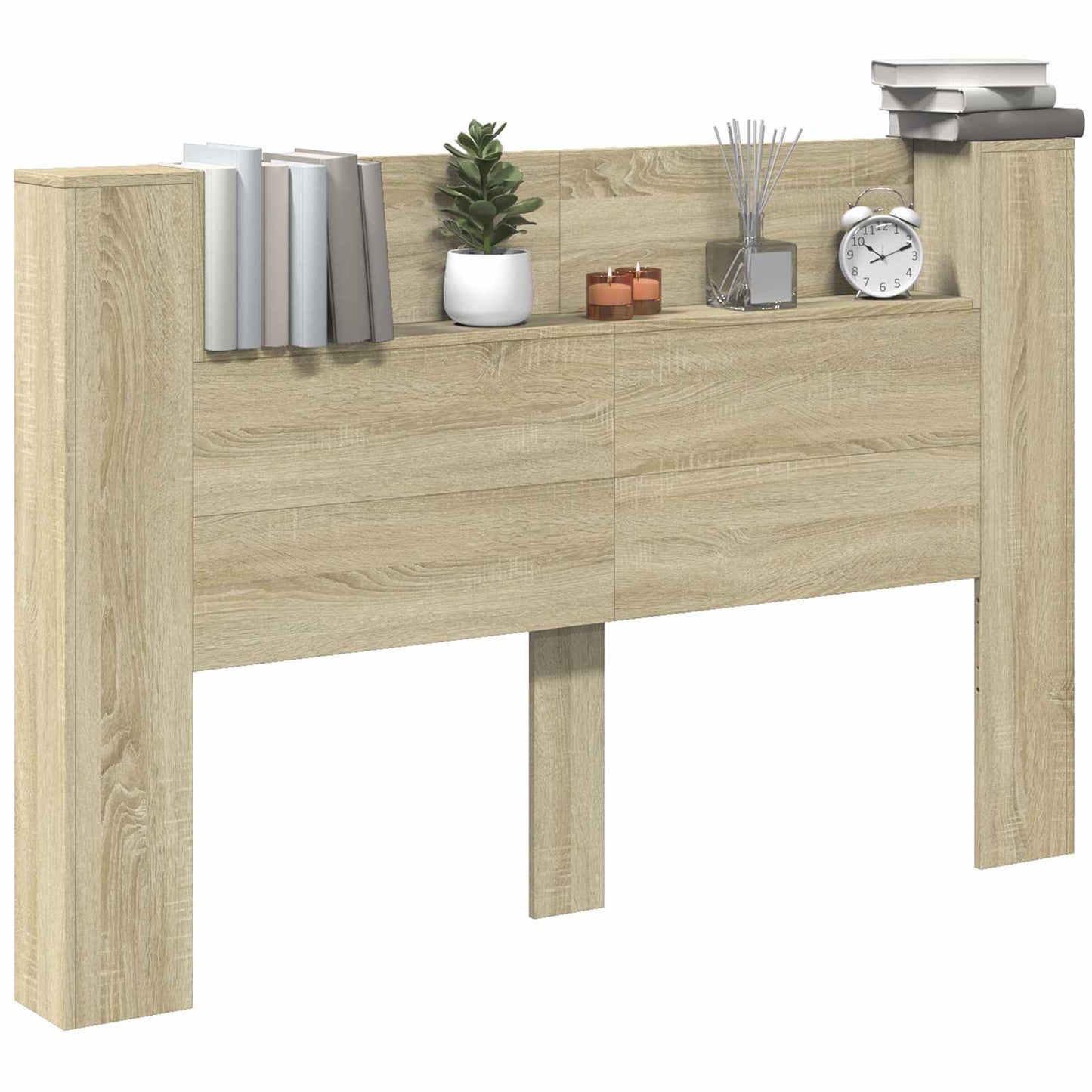 Storage Headboard with LED Sonoma Oak Engineered Wood