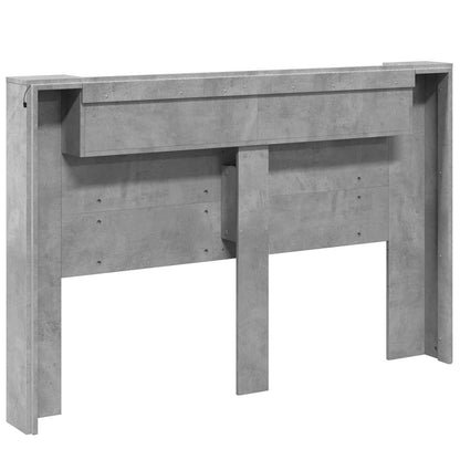 Storage Headboard with LED Concrete Grey Engineered Wood