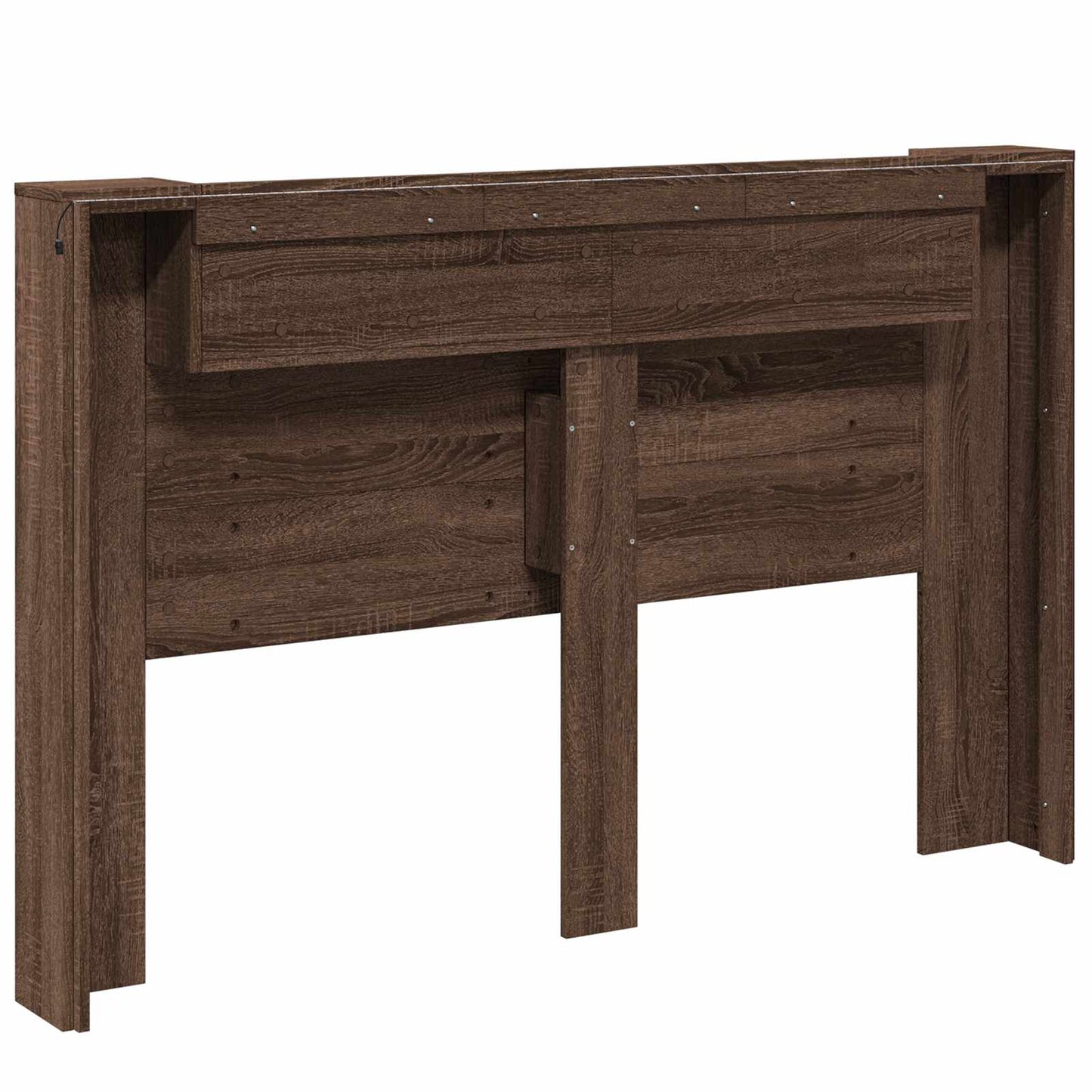 Storage Headboard with LED Brown Oak Engineered Wood