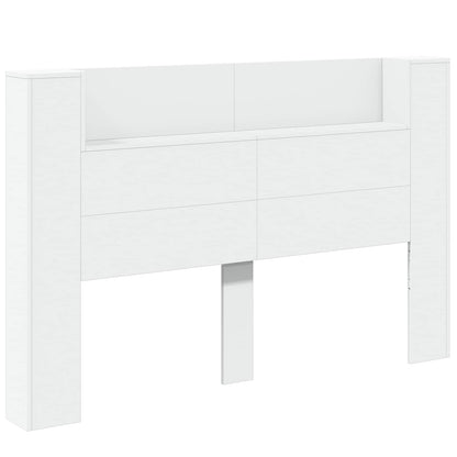Storage Headboard with LED White Engineered Wood