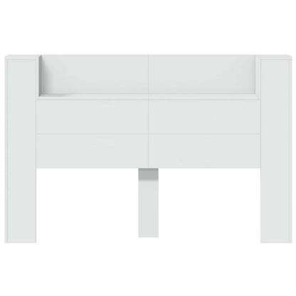 Storage Headboard with LED White Engineered Wood