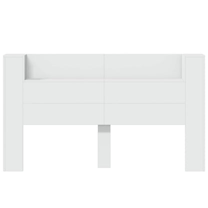 Storage Headboard with LED White Engineered Wood