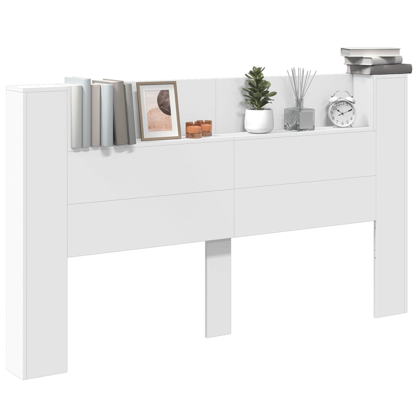 Storage Headboard with LED White Engineered Wood