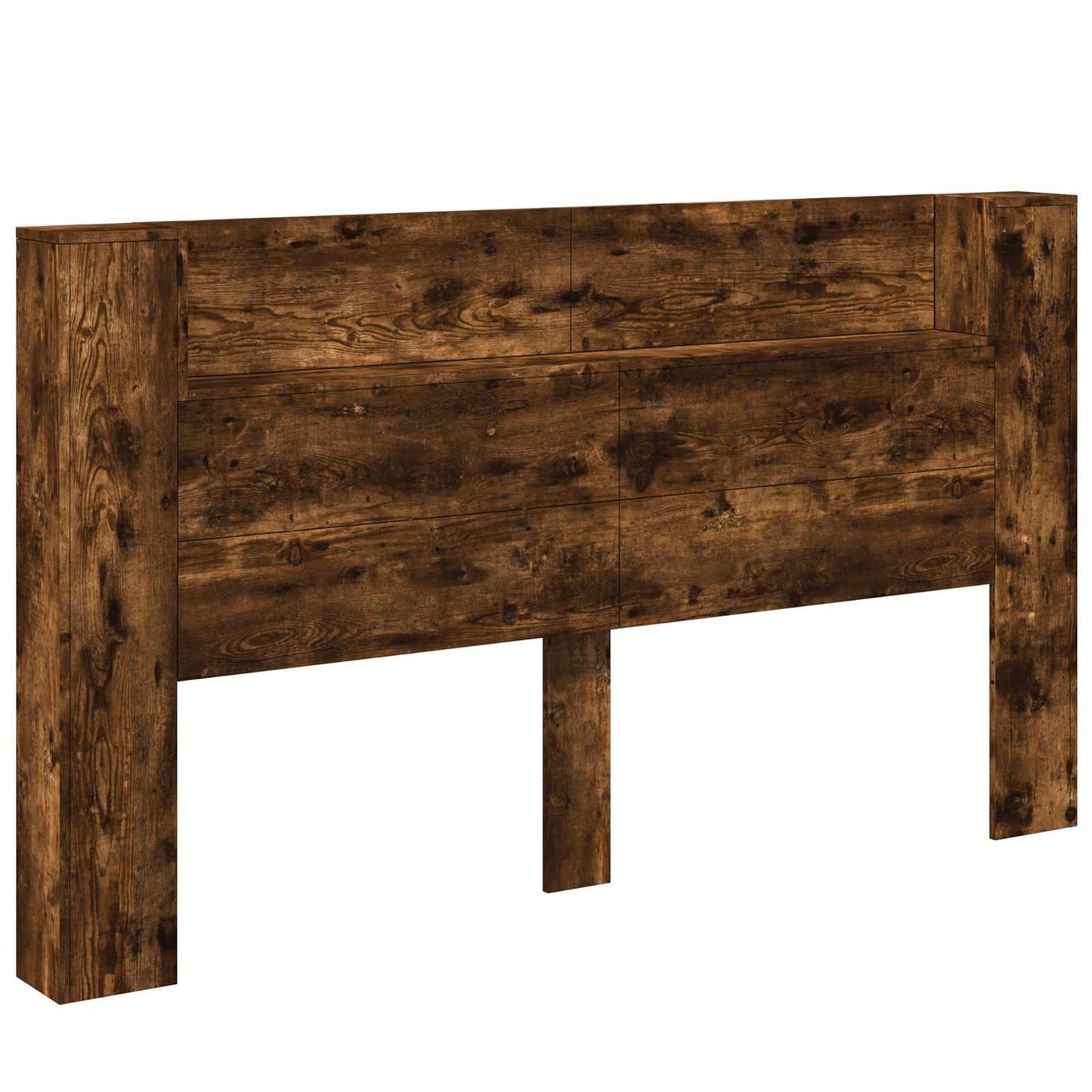 Storage Headboard with LED Smoked Oak Engineered Wood