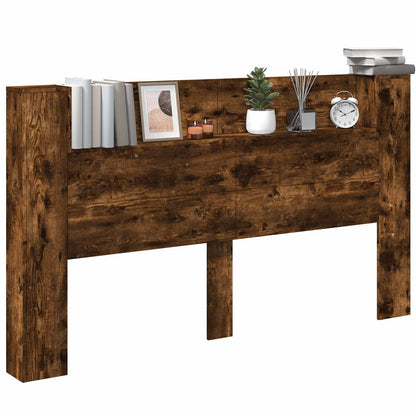 Storage Headboard with LED Smoked Oak Engineered Wood