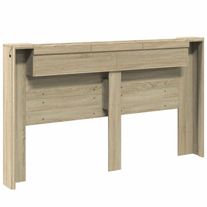 Storage Headboard with LED Sonoma Oak Engineered Wood