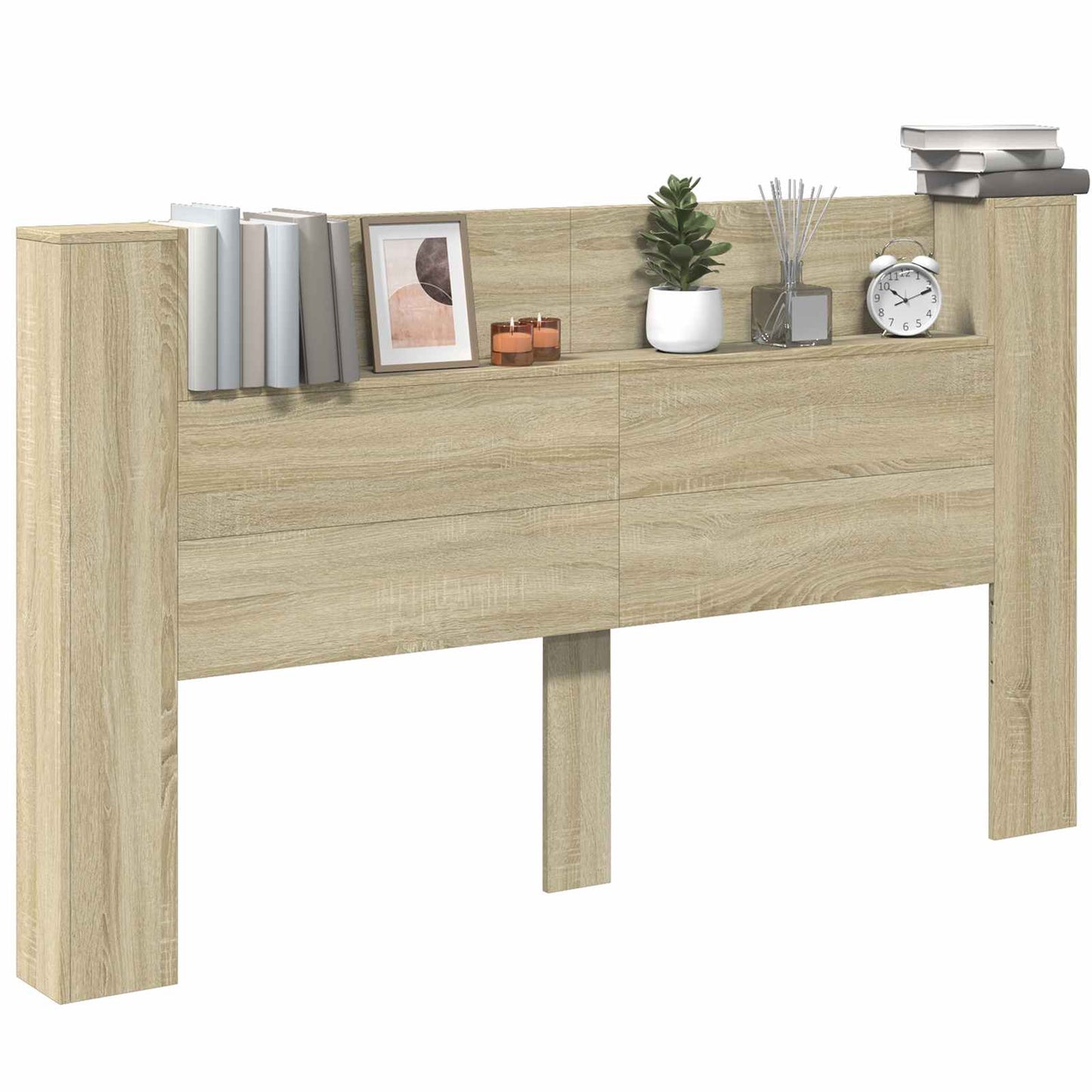Storage Headboard with LED Sonoma Oak Engineered Wood