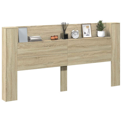 Storage Headboard with LED Sonoma Oak Engineered Wood