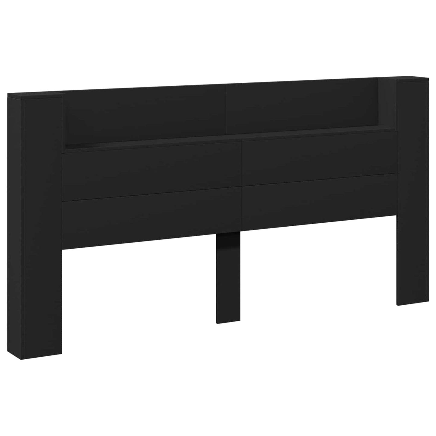 Storage Headboard with LED Black Engineered Wood