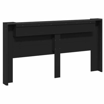 Storage Headboard with LED Black Engineered Wood