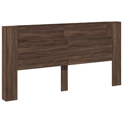 Storage Headboard with LED Brown Oak Engineered Wood