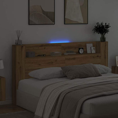Storage Headboard with LED Artisan Oak Engineered Wood